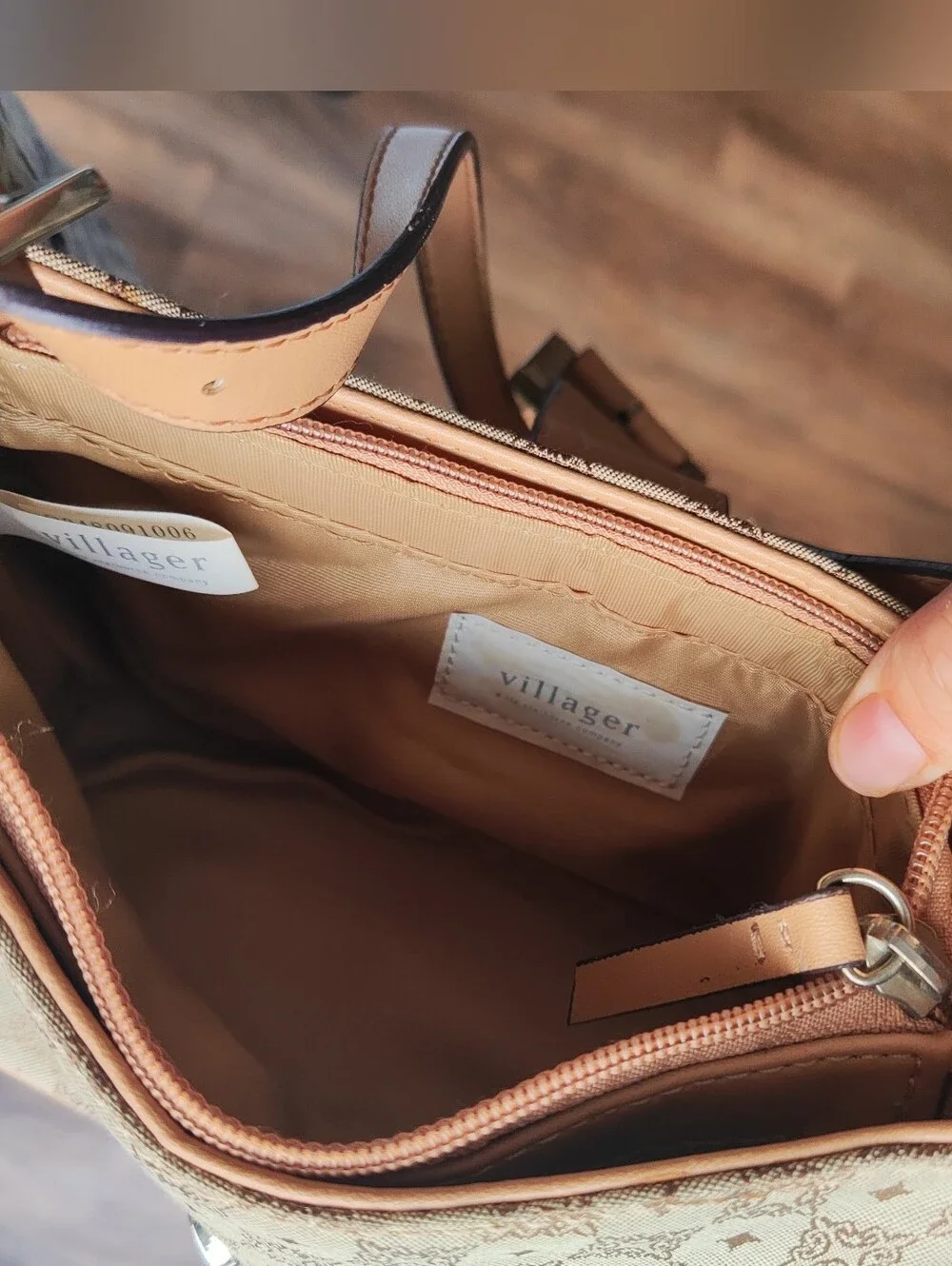 Beige Canvas Shoulder Bag with Buckle Detail